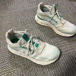 On Running White and Green Sneakers